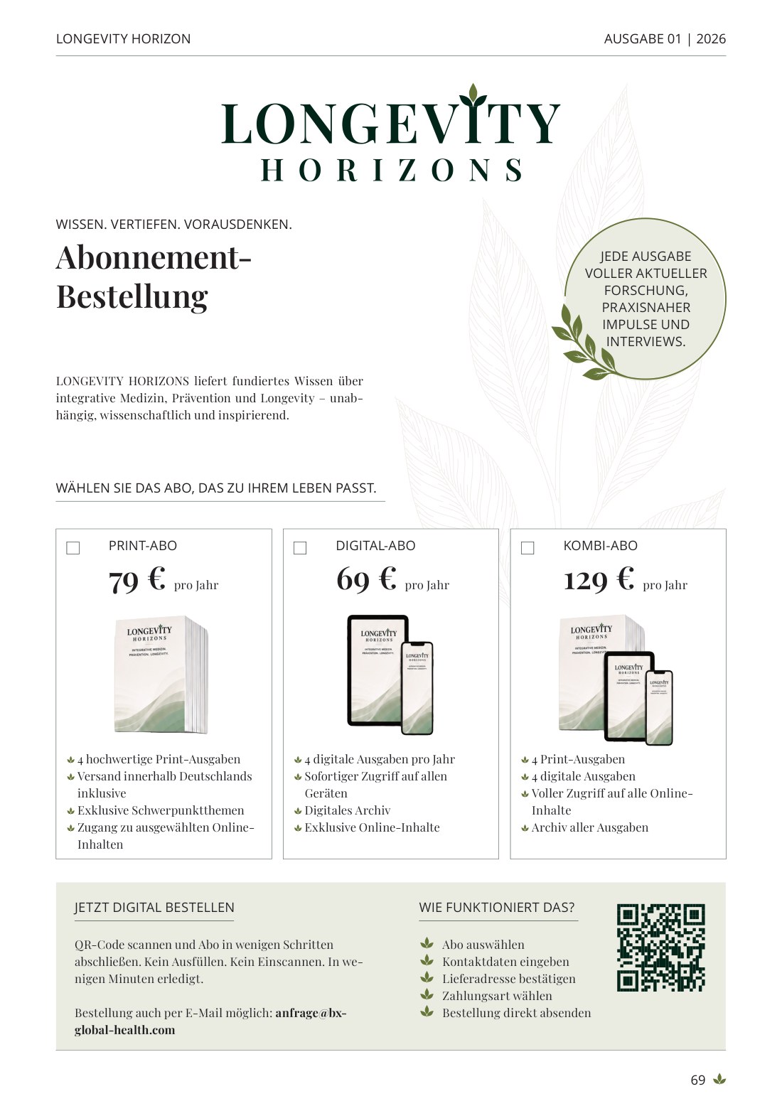 Abo-Bestellformular von Longevity Horizons zum Ausdrucken